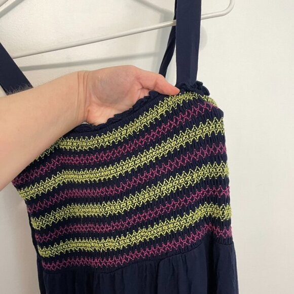 SPENSE Navy Blue Lime Green Fuchsia Smocked Tiered Dress Sundress PETITE Medium - Picture 4 of 14